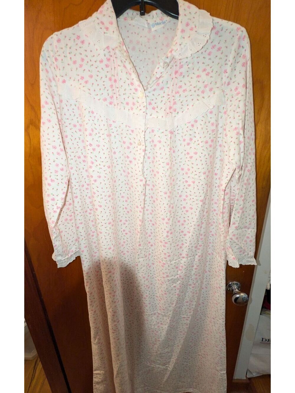 Vintage 1980s Women's 3/4 Sleeve Nightgown Pink Floral Granny Buttons Sz Medium